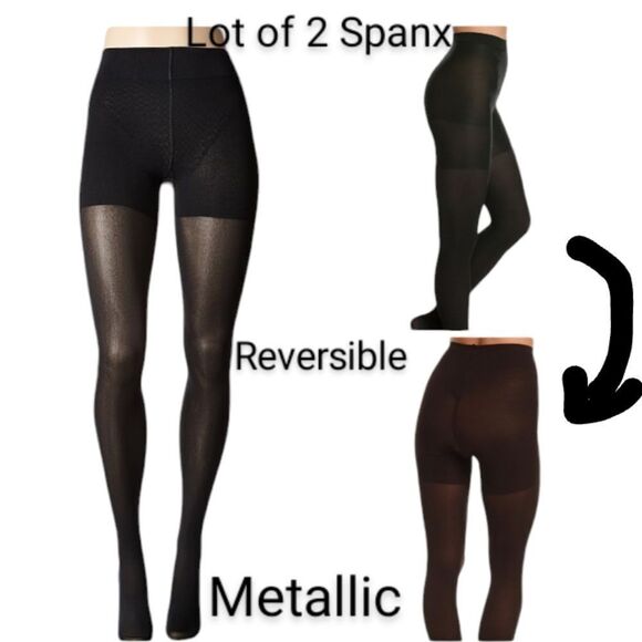 Lot of 2 Spanx Tights One Reversible black and brown And One Metallic shimmer A - Picture 1 of 10